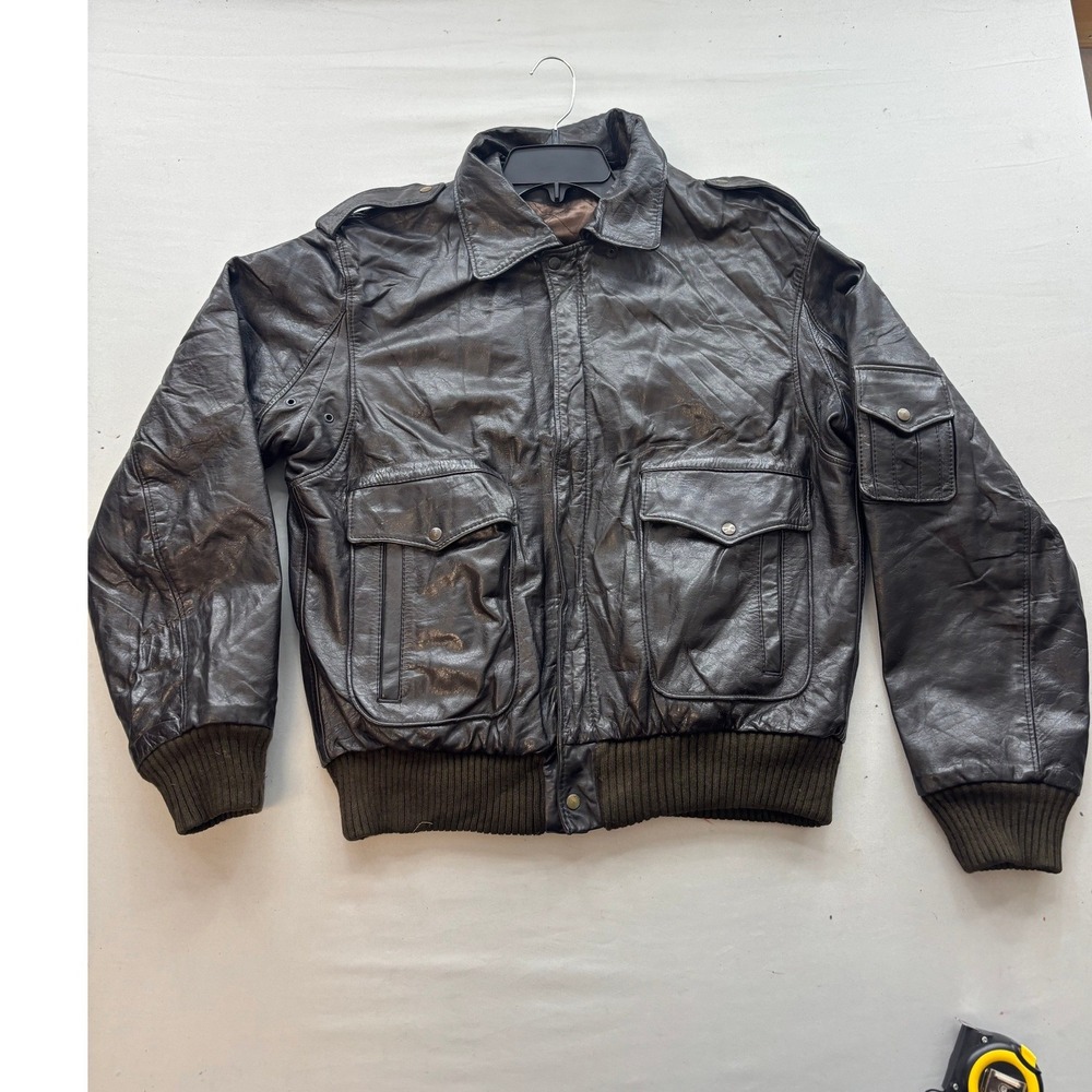 Vintage American Express Leather Flight Jacket Brown Bomber Size 40 Brazil